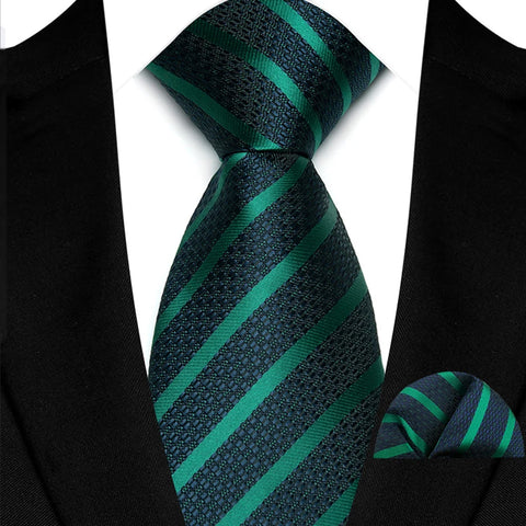Men's Ties Dark Green Color Dot Striped Floral 8cm Jacquard Necktie Handkerchief Set Accessories Daily Wear Cravat Wedding Party