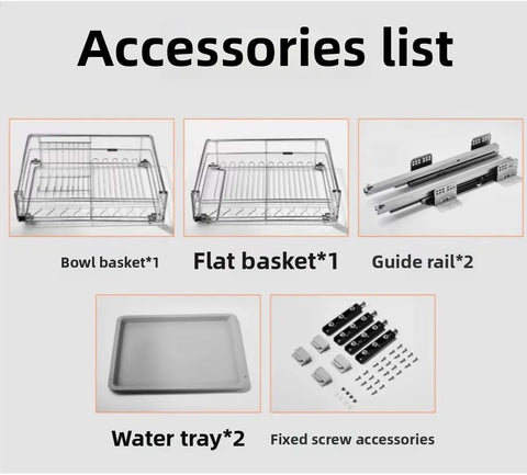 Cabinet Dish Basket 6A Carbon Steel Kitchen Drawer Type Double Layer Dish Basket Storage Bowl Rack With Drain Tray