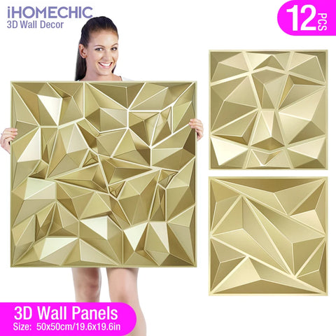 12pcs 50cm wall renovation Stereo shiny Gold plating 3d Wall Panel Diamond tile 3D wall sticker living room Toilet 3d wall paper
