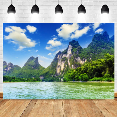 Nature Scenery Waterfall Mountain Water Backdrop Spring Landscape Window Summer Forest Jungle Background Photography Banner Prop