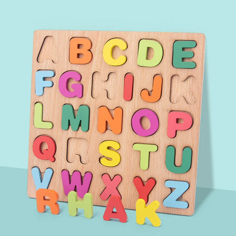 Toddlers Wooden Puzzle Montessori Baby Toys ABC Alphabet Number Shape Matching Board Game Preschool Educational Toy for Kids 2-4