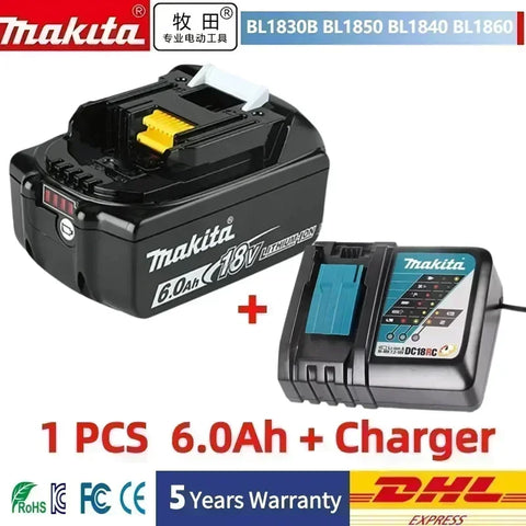 Makita 18V Battery 5Ah BL1850B Lithium ion Genuine Makita 18V Battery BL1850 BL1860 BL1860B BL1840B。