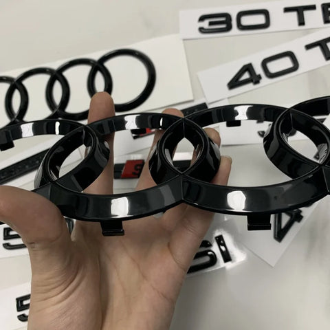 AUDI A6 4 Ring Logo ABS Black 2012-2024 Car Hood Front Grill Rear Trunk Emblem Badge Sticker Quattro Sline A6 Accessory refit