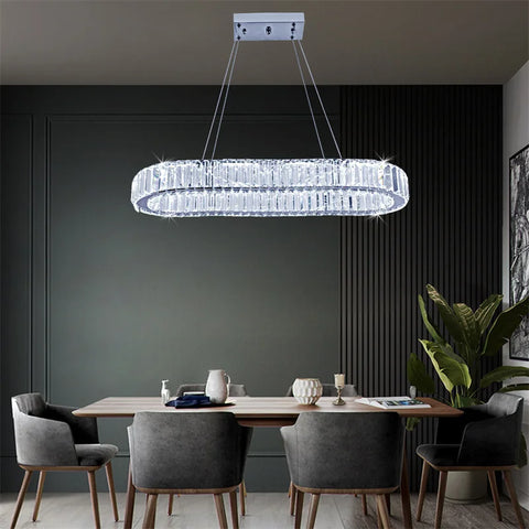 Modern Crystal Rings Led Chandelier Indoor Luxury Ceiling Lamp Dimming And Remote Control Pendan Lighting Chrome Lustre Fixtures