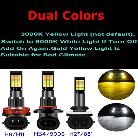 2Pcs Dual Colors H11 H8 9006 HB4 881 H27 High Quality 3030 LED Auto Fog Lamp Car Anti Fog Light Bulb Foglamps Yellow White 12V