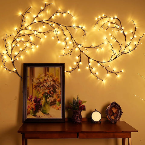 72/96 LEDS USB Willow Vine Branch Lights 8 Modes Warm White Light for Wall Room Kitchen Coffee Shop Christmas Halloween Decor