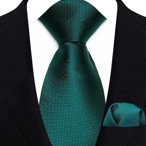 Men's Ties Dark Green Color Dot Striped Floral 8cm Jacquard Necktie Handkerchief Set Accessories Daily Wear Cravat Wedding Party