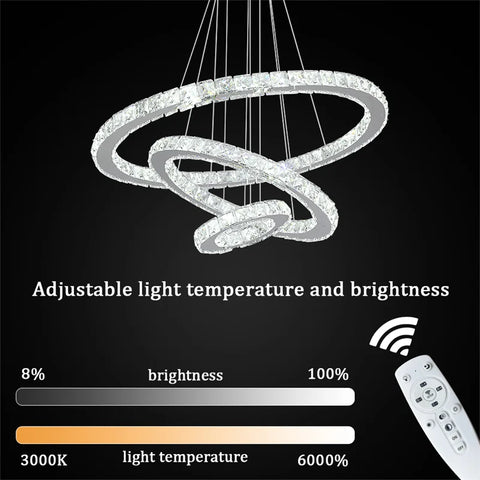 Modern Crystal Rings Led Chandelier Indoor Luxury Ceiling Lamp Dimming And Remote Control Pendan Lighting Chrome Lustre Fixtures