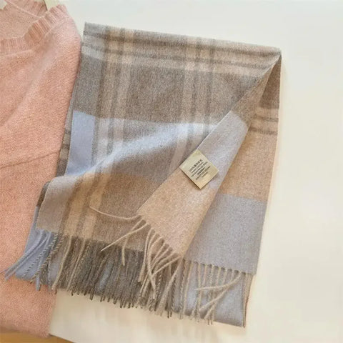 High Quality 100% Wool Scarf Men Female Fashion Classic Soft Cashmere Muffler Women Warm Thermal Shawl Outside Autumn Winter Men