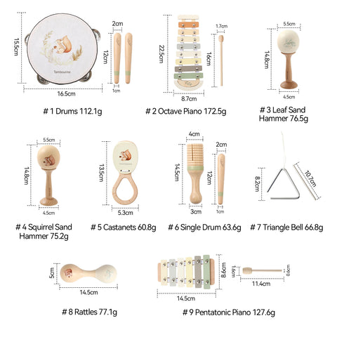 Montessori Wooden Toy Multicolor Xylophone Bell Beads Drum Column Musical Instrument Toy Kid Educational Musical Instrument Gift