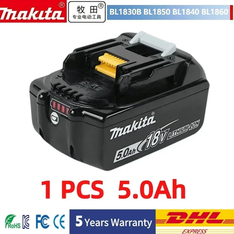 Makita 18V Battery 5Ah BL1850B Lithium ion Genuine Makita 18V Battery BL1850 BL1860 BL1860B BL1840B。