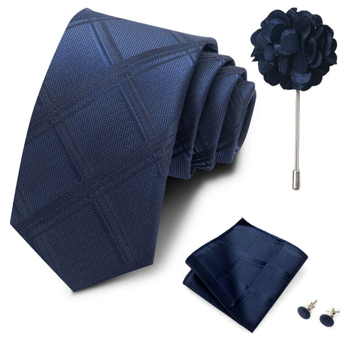 Wholesales Fashion 8 cm Tie Set Necktie Pocket Squares Cufflink Pin Set Purple Paisley Men Gravatas Fit Birthday Gift