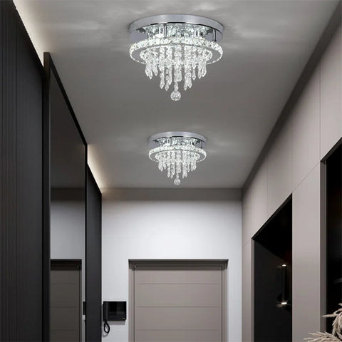 5 Rings Crystal Led Chandeliers Ceiling Mirror Stainless Steel Lustre Cristal For Kitchen Luminarias Parateto Fixtures Plafonier