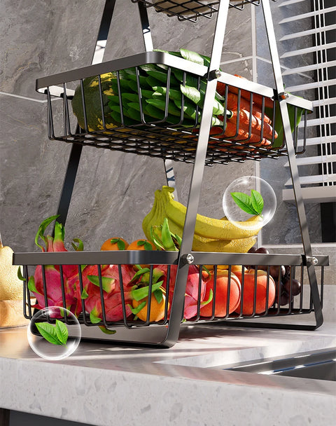 Multifunctional 2-Layers 3-Layers Fruit Basket Kitchen Living Room Dry Fruit Snacks Storage Rack Foldable Storage Save Space