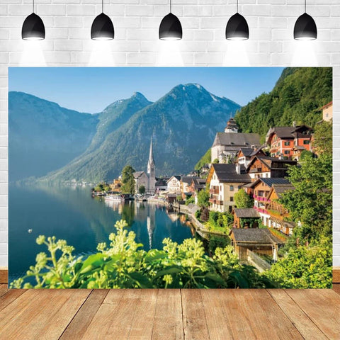 Nature Scenery Waterfall Mountain Water Backdrop Spring Landscape Window Summer Forest Jungle Background Photography Banner Prop