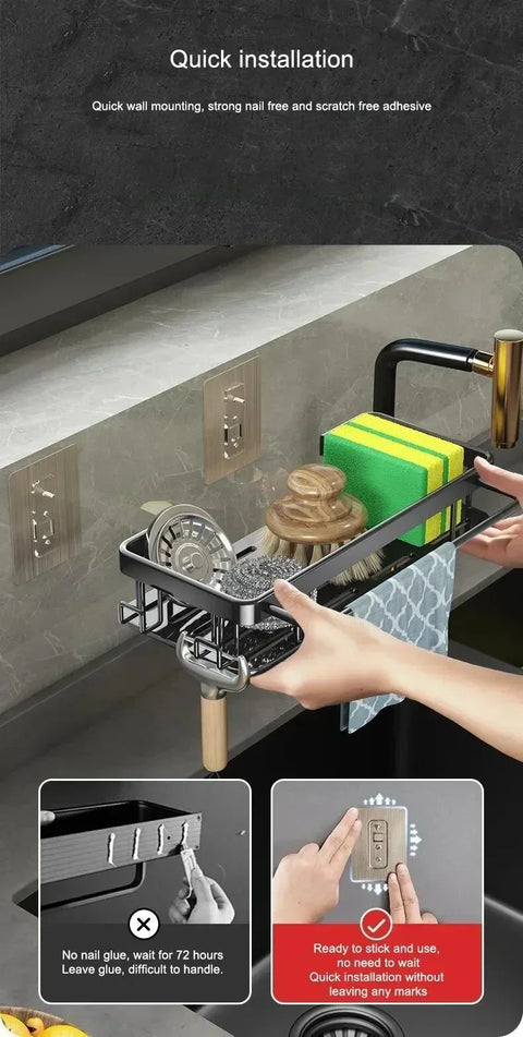 Aluminum Kitchen Sink Tray Suction Cup Wall-mounted Drain Storage and Organization With Rack Ready-to-attach Accessories Cabinet