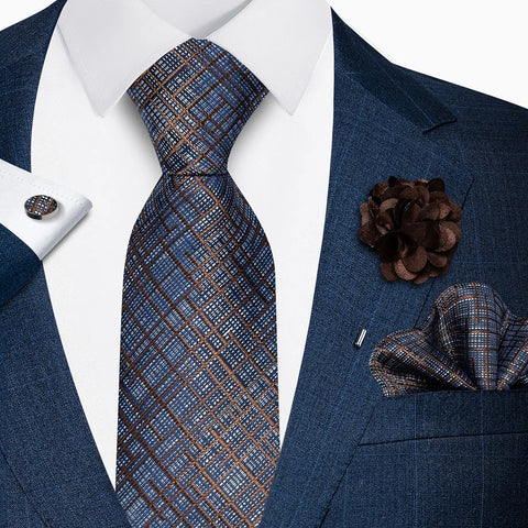 Wholesales Fashion 8 cm Tie Set Necktie Pocket Squares Cufflink Pin Set Purple Paisley Men Gravatas Fit Birthday Gift