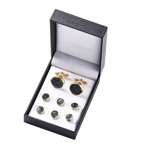 8PCS Classic Sea Shell Copper Mens Cuff Link Sleeve Studs Set Luxury French Style Cufflinks Party Wedding Suit Shirt Accessories