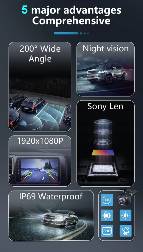 AHD 1920x1080P Car Rear View Camera 200° for Fisheye Golden Lens Full HDR Night Vision Vehicle back car reversing Front Camera