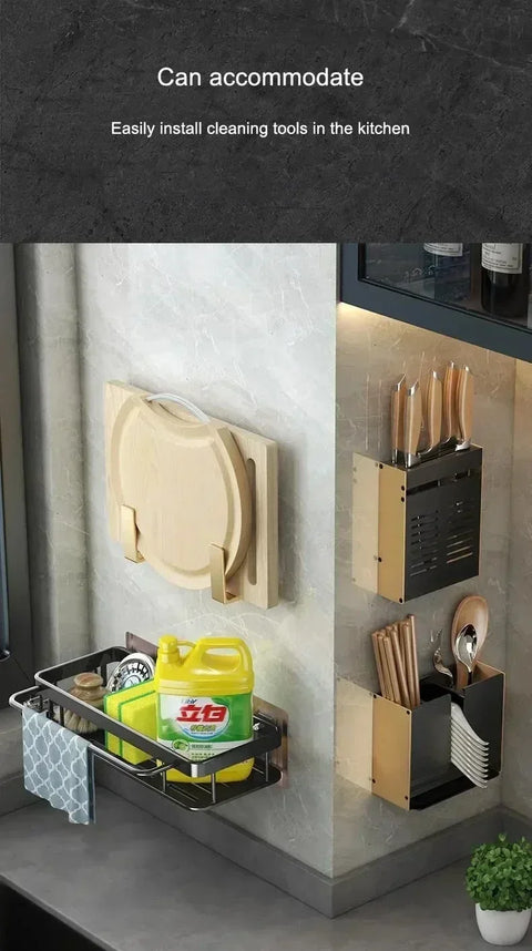 Aluminum Kitchen Sink Tray Suction Cup Wall-mounted Drain Storage and Organization With Rack Ready-to-attach Accessories Cabinet