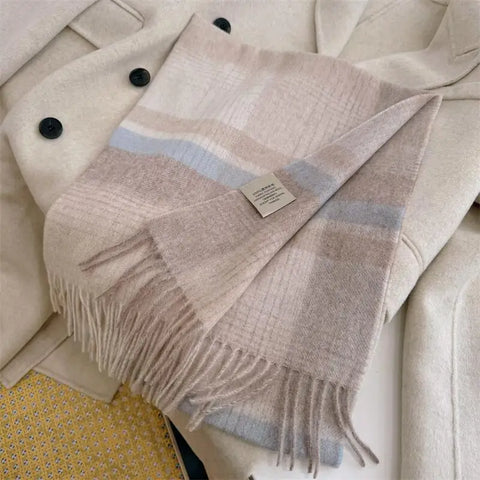 High Quality 100% Wool Scarf Men Female Fashion Classic Soft Cashmere Muffler Women Warm Thermal Shawl Outside Autumn Winter Men