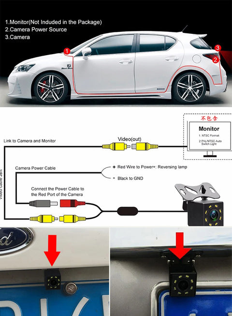 Car Rear View Camera 4/8/12 LED Night Vision Reversing Wide-angle Waterproof HD Reversing Image Universal Support Display