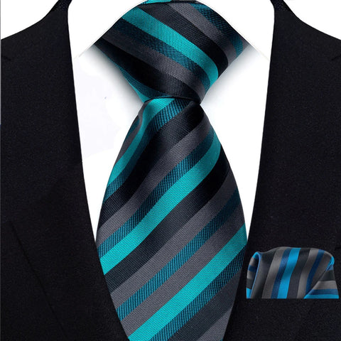 Men's Ties Dark Green Color Dot Striped Floral 8cm Jacquard Necktie Handkerchief Set Accessories Daily Wear Cravat Wedding Party