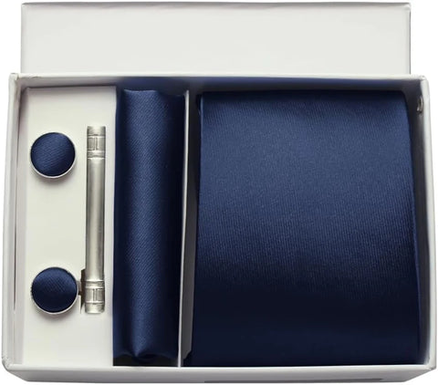 Mens Silk Tie 8cm Solid Red Blue Necktie Handkerchief Cufflinks Gift box set Formal Ties For Man Workplace Business Wedding Gift