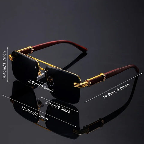 Trend Double Beam Rectangle Sunglasses Men Women Rimless Cut Edge Square Sun Glasses Fashion Frameless Wood Grain Shades UV400