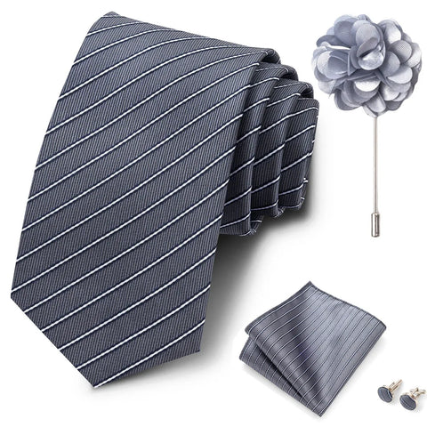 Wholesales Fashion 8 cm Tie Set Necktie Pocket Squares Cufflink Pin Set Purple Paisley Men Gravatas Fit Birthday Gift