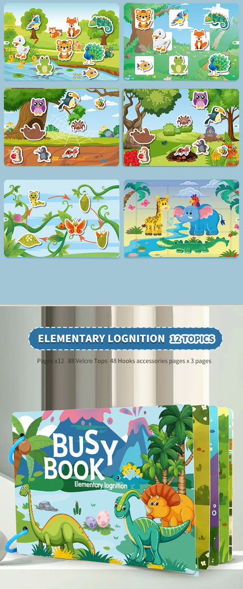 Busy Book for Toddlers Ages 2-6 Quiet Book Preschool Learning Activity Reusable Sticker & Velcro Matching Montessori Fine Mot